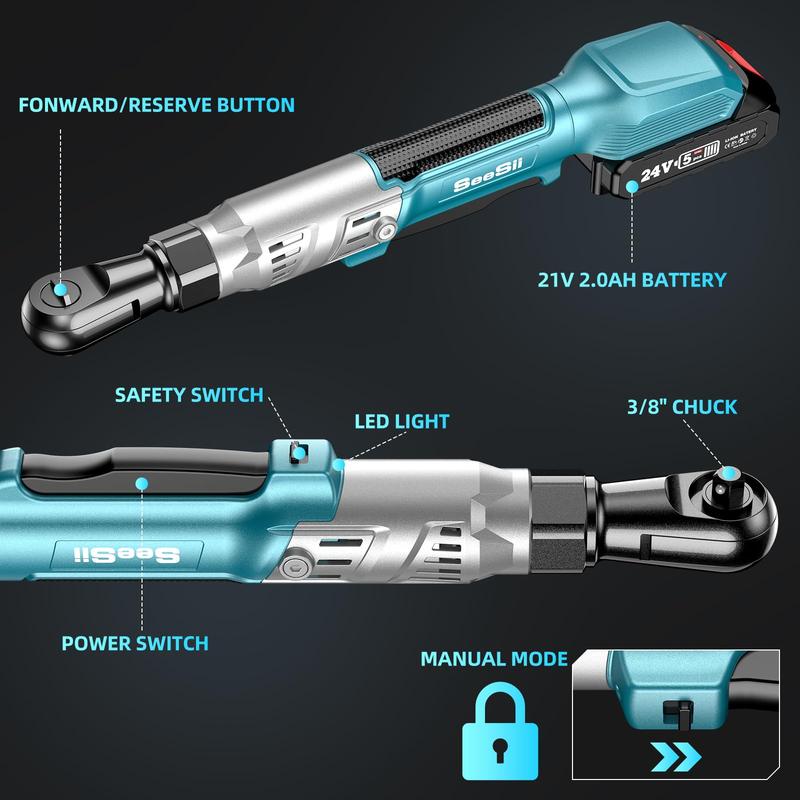 Seesii 3/8" Cordless Ratchet Wrench with 66Ft-lbs 200RPM, 2 x 21V Batteries, Power Ratchet Driver with Variable Speed,8 Sockets, 1/4" and 1/2" Adapter, and 3" Extension Bar, RT600B Black Friday Deals