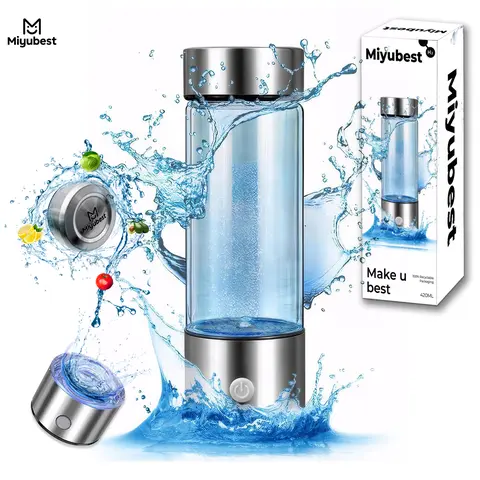 Miyubest Molecular Hydrogen Water Bottle Generator, 4100+ PPB SPE-PEM Tech, Portable Refillable Reusable BPA-Free Glass Tumbler, 6-Hour Retention Hydration Cup for On-the-Go Use