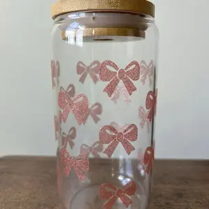 Light Pink Glitter Bows Vinyl Decal Cup