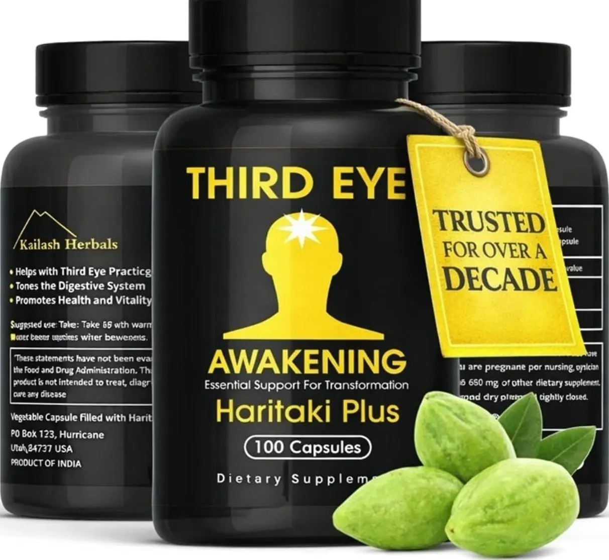 Third Eye Awakening – Organic Haritaki Capsules – King of Herbs for Pineal Gland Decalcification, Third Eye Activation & Intuition – Trusted by Millions of Yogis – 650mg – 100 Vegan Capsules