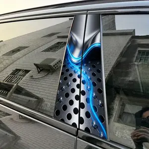 2pcs Metal Corrugation Blue Light Strip Rivet Perforated Plate B-pillar Waterproof Car Sticker DIY Car Door Pillar Decorative Sticker