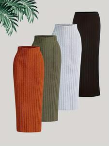 women's solid ribbed skirt, casual fashion long skirt for daily outdoor wear, ladies bottoms for spring & fall