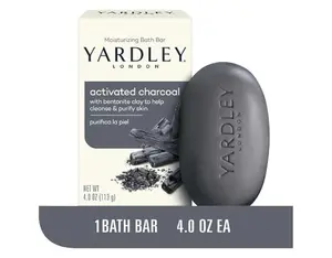 Yardley London Activated Charcoal Moisturizing Bath Bar with Bentonite Clay for Cleansing & Purifying Skin 4.0 oz