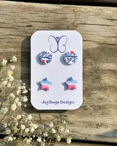 Red White & Blue Circle & Star Stud Duo
