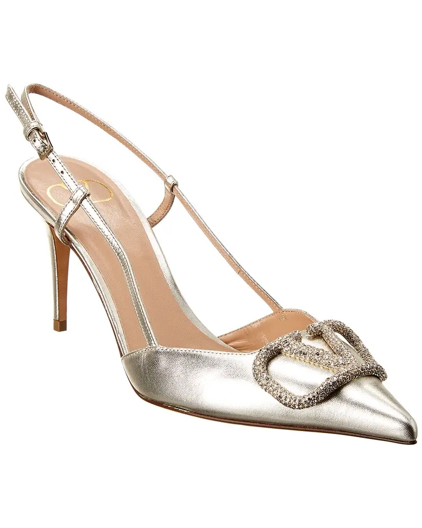 Valentino VLogo 80 Laminated Metallic Leather Slingback Pump