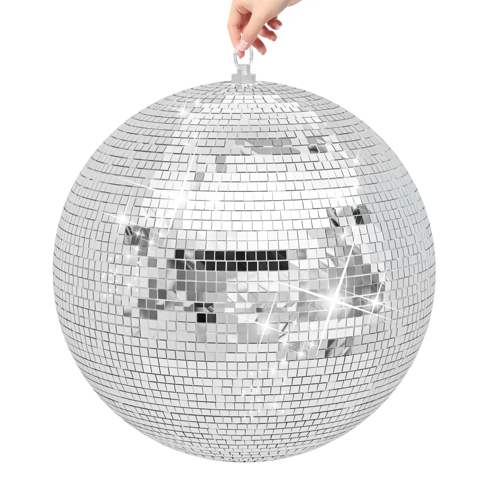 Silver Round Sphere Hanging Disco Ball - Multi-Size Festive Wedding Party Hanging Ornament (12/16/20in) Home & Party Decoration Supply