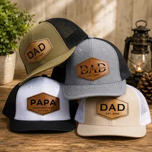 Personalized Dad Trucker Hat Custom Leather Patch Hat for Fathers, Custom Dad Established Year Cap, Personalized Papa Hat with Kids Names, Father's Day Gift for Dad Grandpa Husband