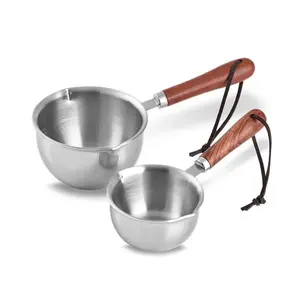 【Christmas 50％off】 304 Stainless Steel Round Flat Pan with Wooden Handle, Portable Outdoor Mini Cooking Pot, Ideal Kitchen Tool for Frying and Cooking, Stainless Steel Pans