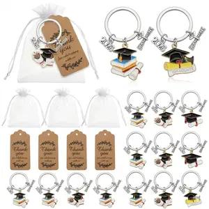 2026 Graduation Keychain Set 10pcs, Thank You Gifts with Organza Bags, Kraft Tags, Graduate Cap, Diploma, Certificate, Book, Bouquet Charm, Keychain For Bags