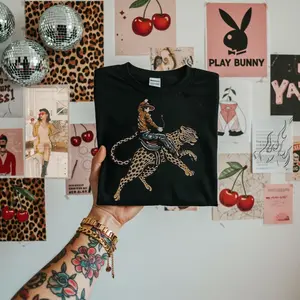 Western Cowboy Graphic Tee Rodeo Leopard Shirt Vintage Cowboy Aesthetic Country Concert Western TShirt Y2K Rodeo Shirt