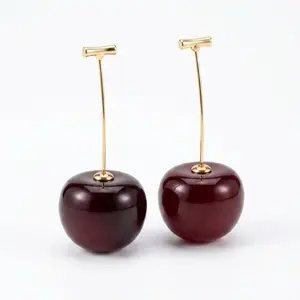 Orion Cherry Drop Earrings - 14k Gold Plated with Shiny Finish - Natural Elegance for Women