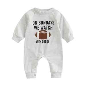 Ma&Baby Baby Boy Girl Football Sweatshirt Romper On Sundays We Watch Football with Daddy Onesie Bodysuit Fall Football Outfit