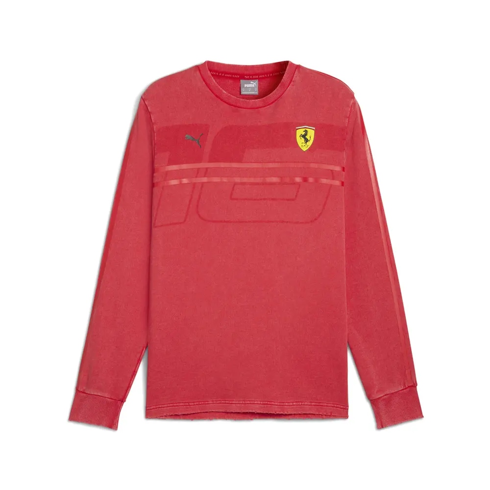 PUMA Mens Scuderia Ferrari Race Desert Sun Las Vegas Crew Neck Long Sleeve Casual Tops Casual - Red
