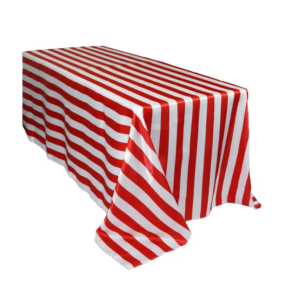 90 x 156 inch Satin Rectangular Tablecloth Red and White Striped 90 x 156 inch Satin Rectangular Tablecloth Red and White Striped