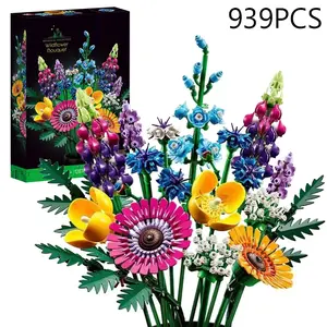 939pcs Flower Bouquet Architectural Decoration Set Romantic Artificial Bouquets Artificial Flower Adult Plant Series Suitable Valentine's Day Gift