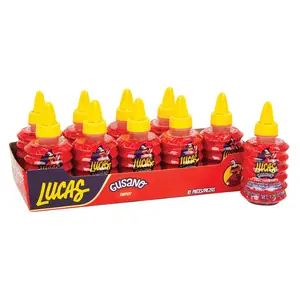 Lucas Gusano Chamoy Spicy Liquid Candy, 10 pieces, Mexican Candy, Dulces Mexicanos, Snack Fruit