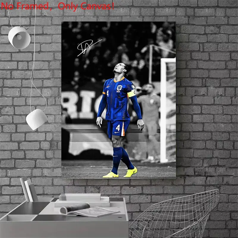1 piece/set frameless canvas painting print poster, Classic Football player art，Van Dijk Soccer Player Portrait，a perfect gift for football loves, ideal gift for bedroom, living room, dorm hallway, kitchen, mural, wall decoration, room decor