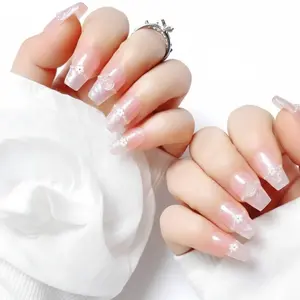 NAILROSY Handmade Press On Nails Kit 10Pcs Short Coffin Shape Silver Pink Transparent Blush  Elegant French White Cute Floral Petal For Wedding 2026 New Design