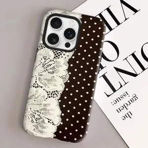 MagSafe/Tough Case Black Polka Dot Lace Phone Case - Vintage Elegant Protective Cover Fit For iPhone 11 12 13 14 15 16 17