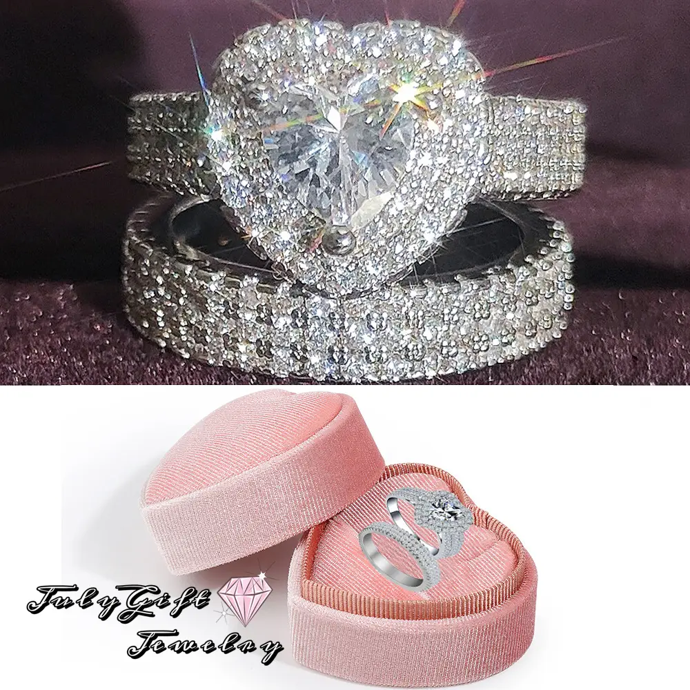 Heart Shaped Engagement Eternity Bridal Anniversary Promise Wedding Band Ring Set