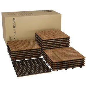 GAOMON 22 PCS Interlocking Deck Tiles, 12"X12" Solid Acacia Wood Flooring for Outdoor & Indoor, All Weather Waterproof Snap Together Patio Tiles for Balcony, Poolside, Deck,Brown