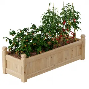 Wooden Raised Garden Bed with Drainage, Rectangular Timber Trough Planter Box for Veg & Flowers, Outdoor Elevated Planting Container for Garden, Backyard, Lawn, Patio, 43" x 15" x 13"