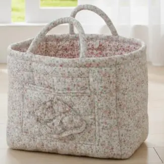 Green Leaf & Small Pink Floral [Storage Basket]