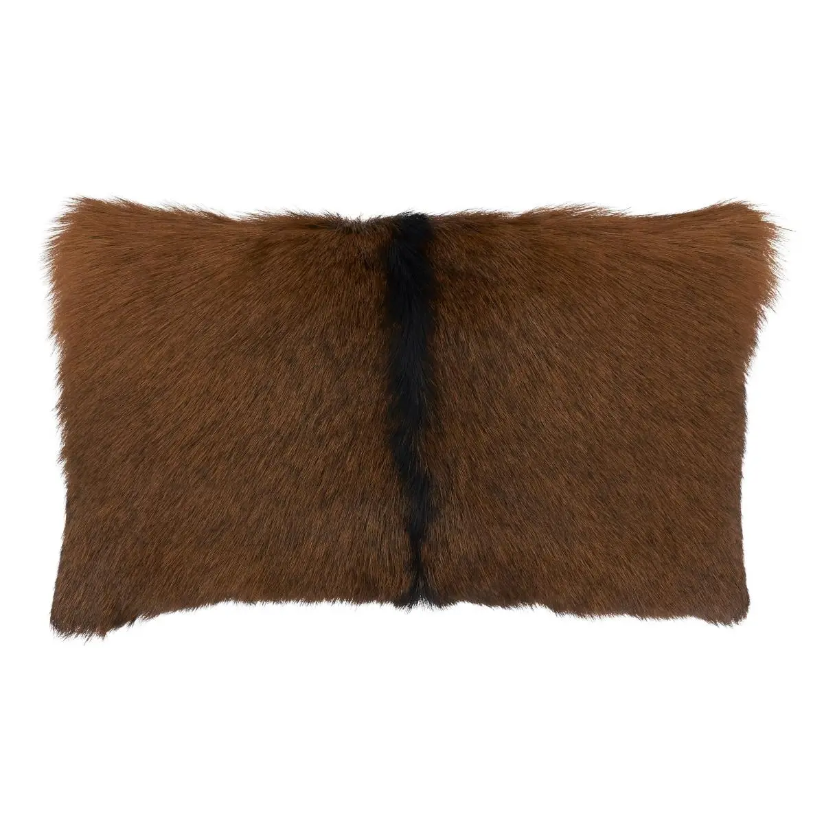 212 MAIN SARO Warm Brown Goat Fur Oblong Throw Pillow - 12x20 in, Poly Filling, Rustic Look, Warm Oblong Shape Natural Soft Furnishing for Bedding