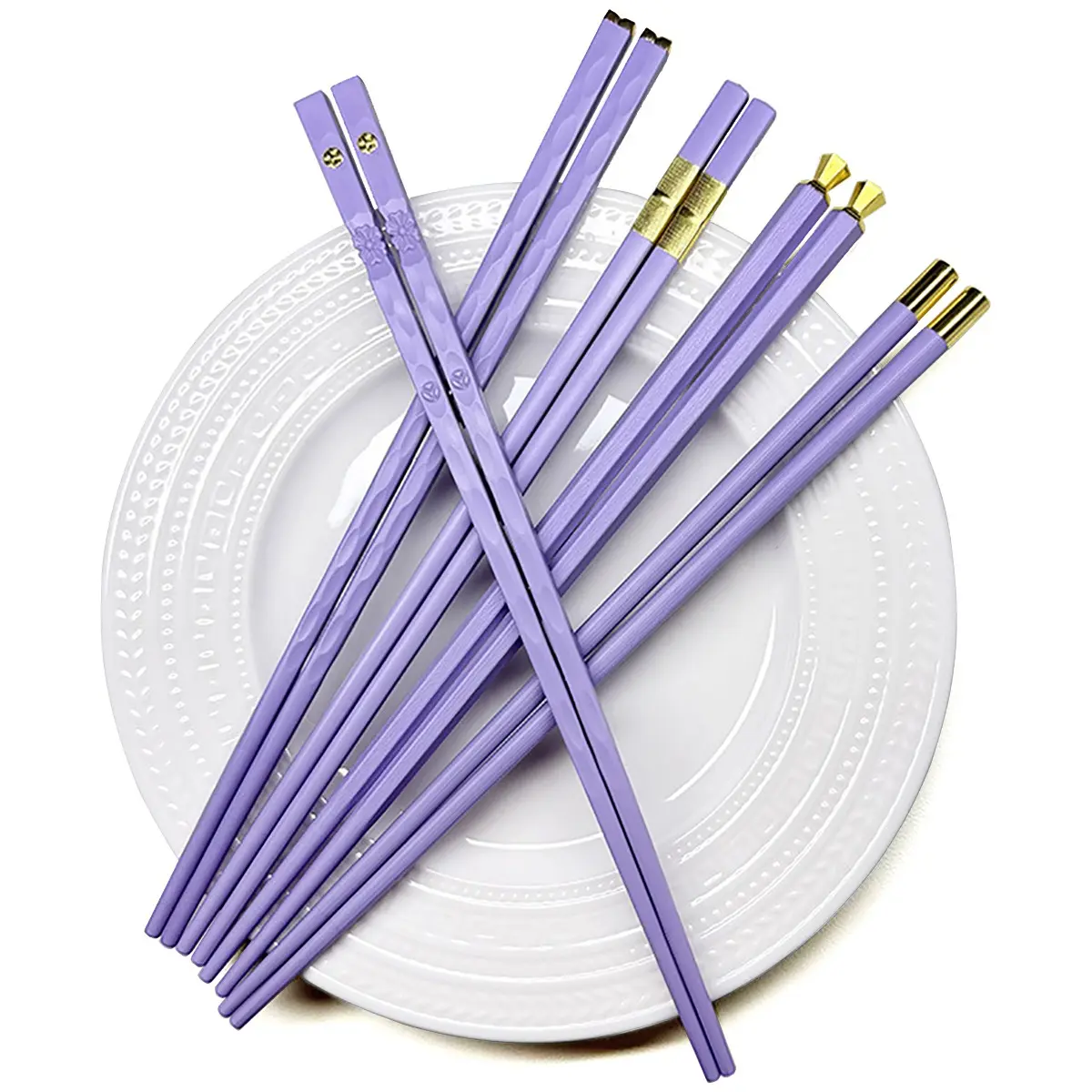 5pairs Purple Reusable Fiberglass Chopsticks Set, Tableware, Kitchenware, Non-Slip Durable Sushi Sticks, Suitable for 5 People, Perfect for Parties Weddings Hotels Restaurants Gifts