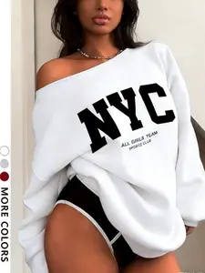 Nyc Letter Print Oversized Hoodie, Loose-Fitting Casual Wear, Perfect for Daily & Home Comfort, Trendy Fall&winter Fashion