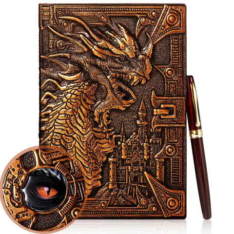 Christmas Gift Vintage Leather Journal Set Back to School Gift A5 Vintage Notebook with Pen School Supplies Leather Notebook Cool Dragon Journal Notebook Hardcover Gift Writing Notebook Daily Journal for Women Men Boy, Travel Journal, Dragon Lovers