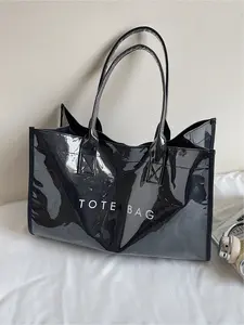 Women's Casual Letter Decorated Shoulder Bag, Plain Color Large Capacity Handbag for Daily Use, Stylish Ladies' Outerwear Accessory