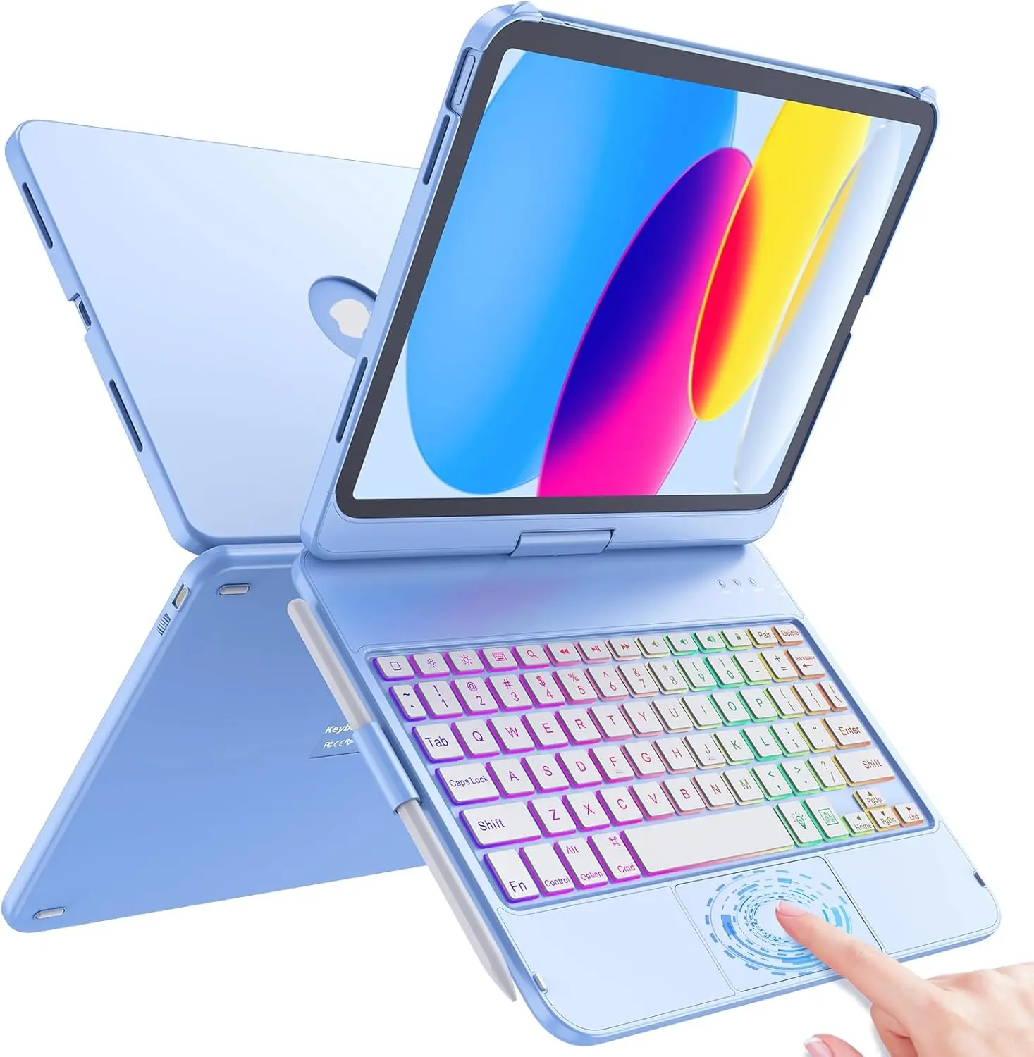 Touch Keyboard Case for iPad (A16) 11th Generation 11 inch 2025&10th Gen 10.9 inch 2022, 360 Rotate for iPad 10th Generation Case with Keyboard, Backlit Keyboard Case with Pencil Holder, Blue