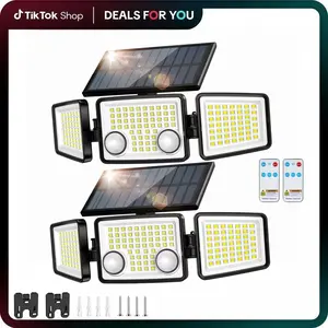 2 Packs Solar Outdoor Lights 2500 Lm Outdoor Solar Light with Motion Sensor | 3-270° Wide Angle Street Area Light, IP65 Waterproof, 3 Modes, Remote Control, Suitable for Yard, Terrace, Garage, Street, etc, Motion Sensor Lights, Solar Powered, Solar Ground