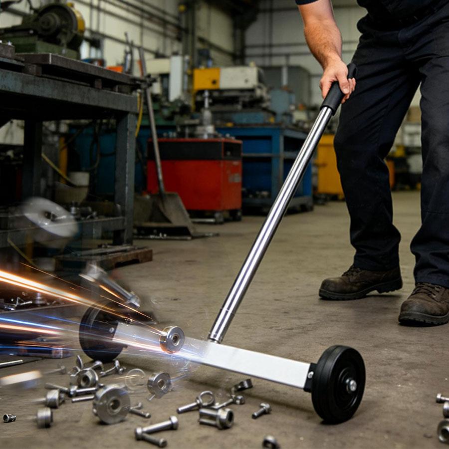 Rolling Magnetic Sweeper with Wheels,17-inch Push-Type Magnetic Pick Up Sweeper,Large Magnet Pickup Lawn Sweeper with Telescoping Handle, Easy Cleanup of Workshop Garage Yard for Construction Valentine's Day gift