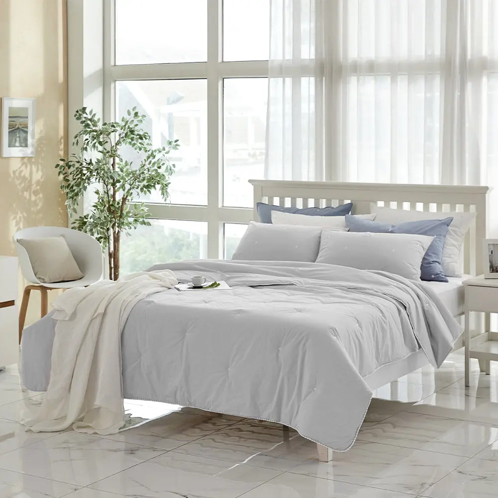 [12th Restocked] High-Density Percale Cotton Comforter Set in Light Grey