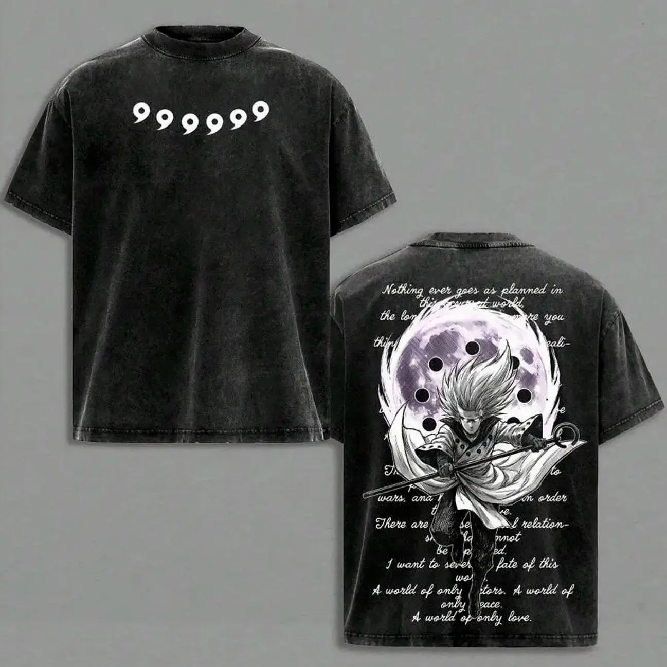Women's Madara Uchiha Rinnegan Naruto1 Dark Aesthetic Cloth Tee, Domestic Vintage Washed Shortsleeve Loose Oversized Streetwear Top for Anime Fans, Day Wear JSO