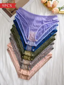 Set of Women's Sexy Heart Pattern Mesh Thong, Breathable Mesh Knicker Comfortable Fabric Fitted Design, Perfect Gift for Special Occasions, All Seasons Panties, Womenswear