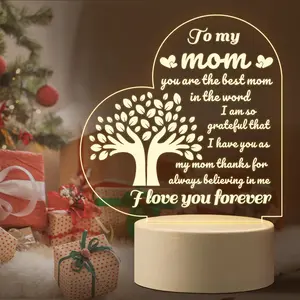 Heart Shaped Acrylic Night Light, 1 Count USB Charging LED Bedside Lamp, Ideal Thanksgiving Birthday Gifts for Mom, Delicate Mom Birthday Gifts from Daughter Son