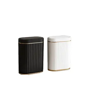 Automatic Trash Can for Bathroom, Touchless Motion Sensor Waste Bin with Lid, Slim White Gold Garbage Can for Kitchen, Bedroom, Office and Small Spaces