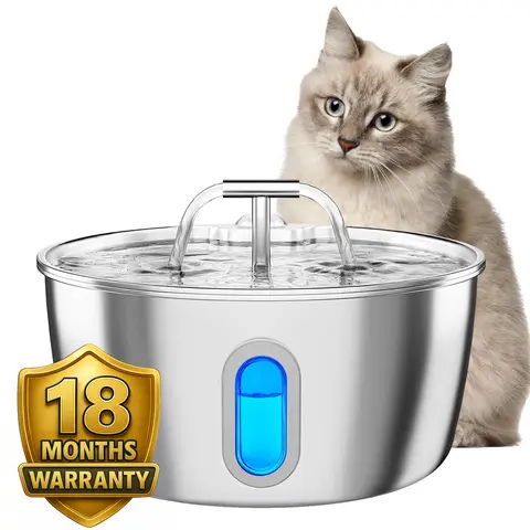 NEAREAL 304 Steel Durable Pat Water Fountain for Indoor Cats - 3.2L/108oz Automatic Pet Dispenser, Under 28db Pump, Gentle Flow, Hair & Dirt Trap, Quadruple Filter, Visible Window, Corrosion Resistance, Durability, Calm Home Hydration Boost, Power Supply