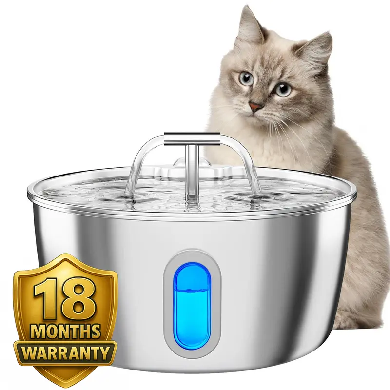 NEAREAL 304 Steel Durable Pat Water Fountain for Indoor Cats - 3.2L/108oz Automatic Pet Dispenser, Under 28db Pump, Gentle Flow, Hair & Dirt Trap, Quadruple Filter, Visible Window, Corrosion Resistance, Durability, Calm Home Hydration Boost, Power Supply