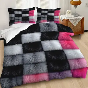 2/3Pcs Checkerboard Pattern Duvet Cover Set, Cozy Bedding Set in Black, Grey, Pink & Lavender, Soft for Ultimate Comfort, Ideal for Modern Bedroom Decor. Includes 1 or 2 Pillowcase - No filling/Zipper Closure