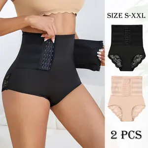 High-Waisted Tummy Control Pants for Women, Tight Abdomen and Buttocks Lifting Panties with Lace Trim, Front Buckle and Waistband for Enhanced Waist Shaping