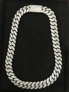 M2-9011 Baguette & Round Cut Iced Out Cuban Link Chain | Silver Plated Hip Hop Necklace outdoorfun