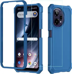 Cricket iCon Plus 2026 Phone Case/Att Verge 2 Phone Case with Screen Protector [Front Silicone Bumper+Frosted PC Back] Full Body Protection with Rugged Shockproof Military Grade Corner Blue