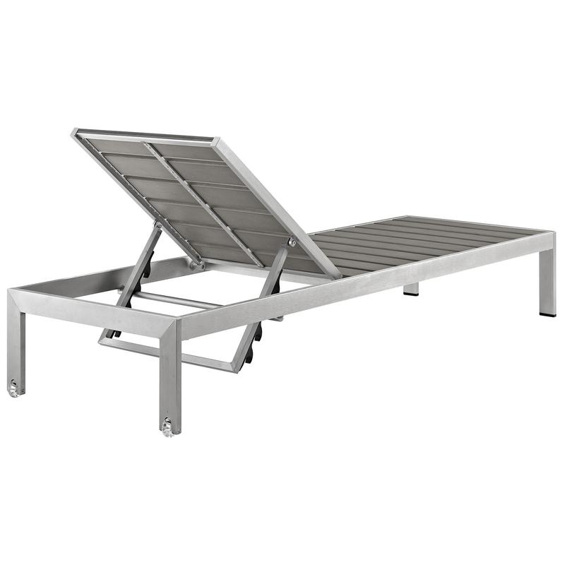Modway Shore Outdoor Patio Aluminum Chaise in Silver Gray