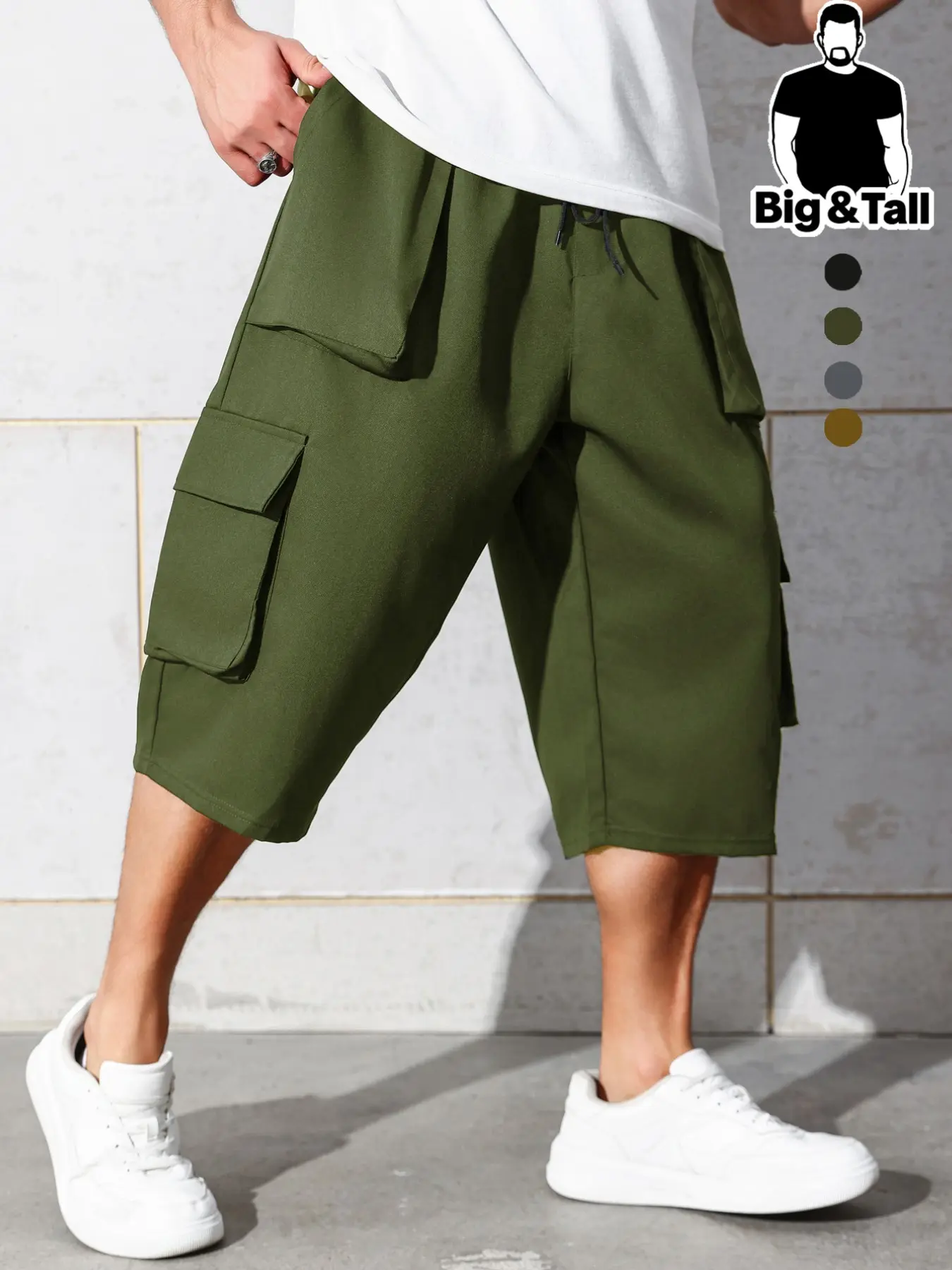 Men's Outdoor Casual Multi-Pocket Drawstring Cargo Pants, Comfortable Durable Design, Perfect for Hiking, Seven-Quarter Length