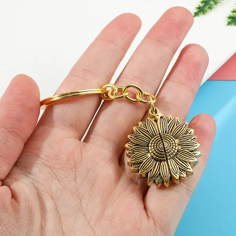 Openable Sunflower Keychain with Encouraging Quote Charm, Inspirational Motivational Key Ring Accessory, Encouragement Gift for Friends