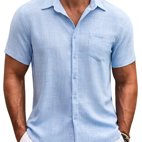 COOFANDY Mens Button Down Short Sleeve Shirt Casual Shirts Summer Beach Textured Shirts with Pocket